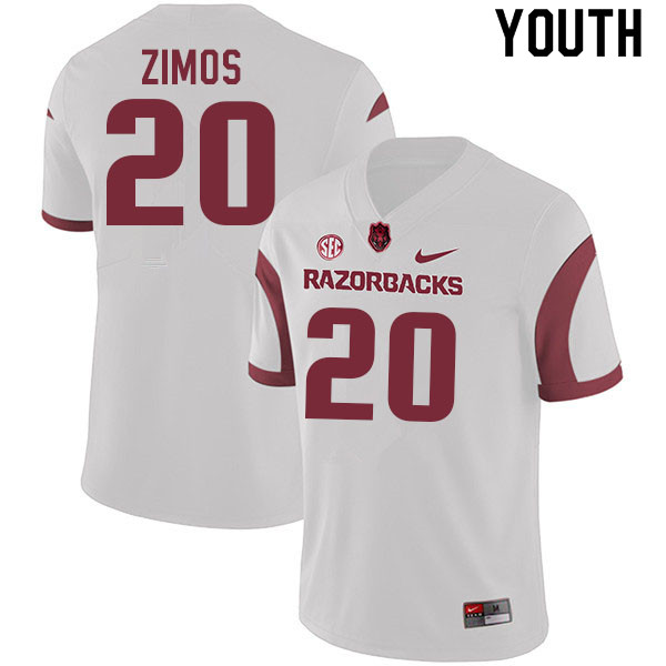 Youth #20 Zach Zimos Arkansas Razorbacks College Football Jerseys Sale-White - Click Image to Close